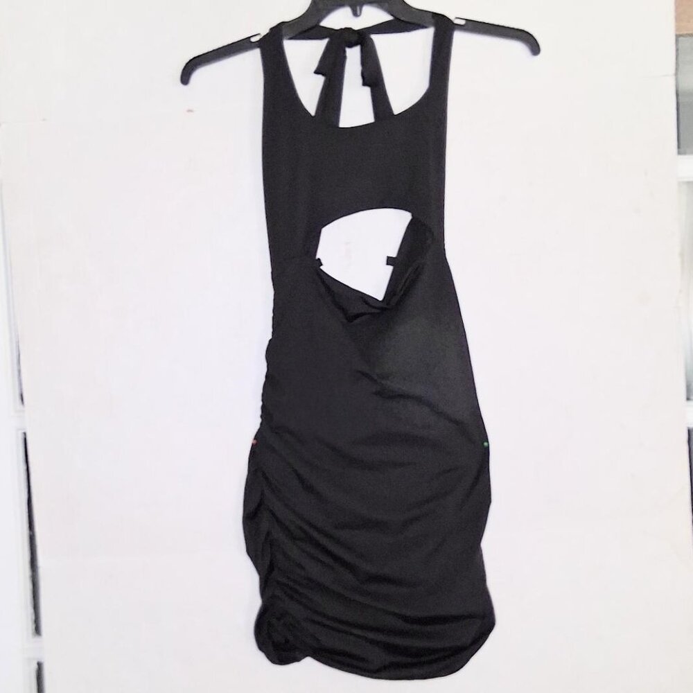 Women Black Ruched Body Con Mini Dress Size XL